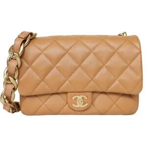 Chanel 23P Funky Town Large Flap Bag Beige Quilted Lambskin Gold Chain NWT